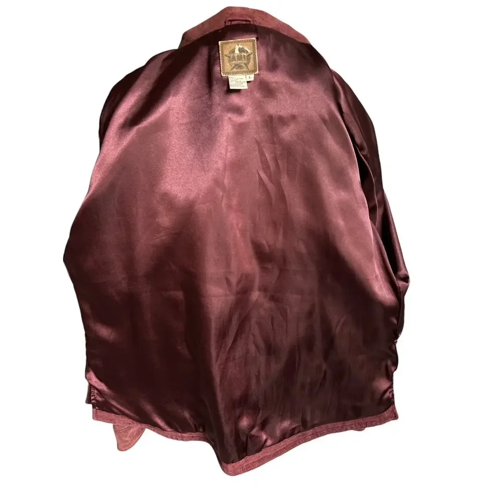 A.M.I. Women’s Size Large 100% Genuine Suede‎ Leather Coat Plum - Picture 5 of 7